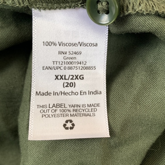 Time And Tru 100% Viscose Olive Green Button Down Shirt Dress - Picture 7 of 8